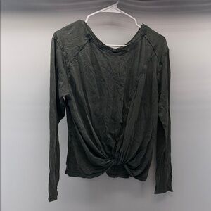 Elegant Long Sleeve Knot Top - Forest Green